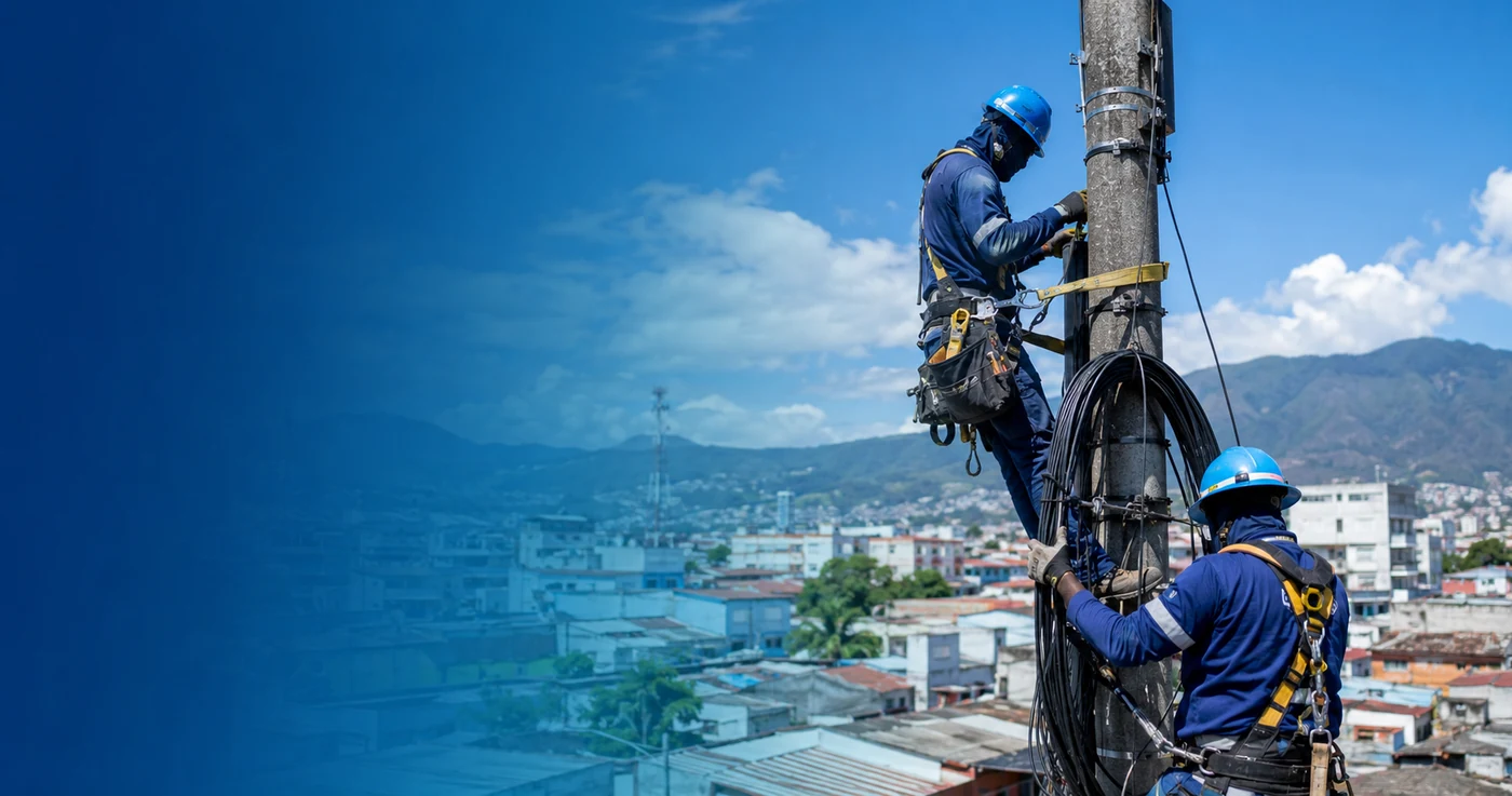 Cuadrilla de Vertex construyendo infraestructura de red de fibra óptica en campo