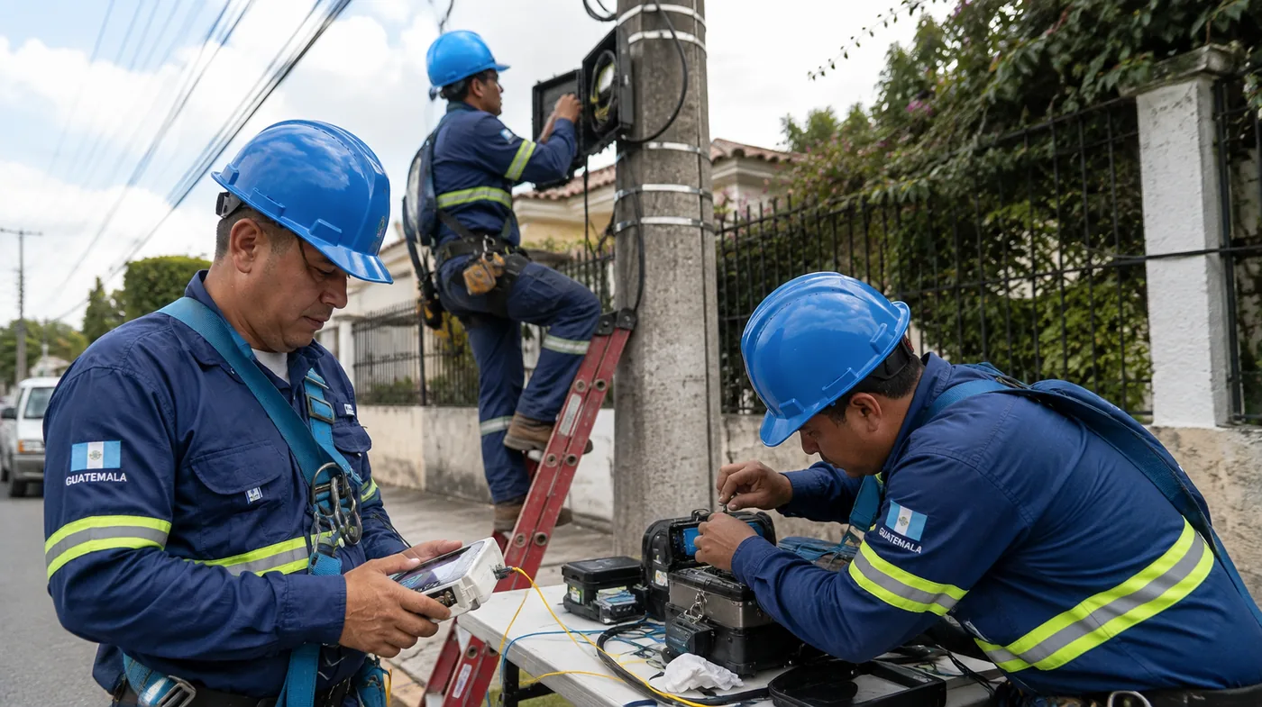 Cuadrilla de técnicos de Vertex trabajando juntos en campo
